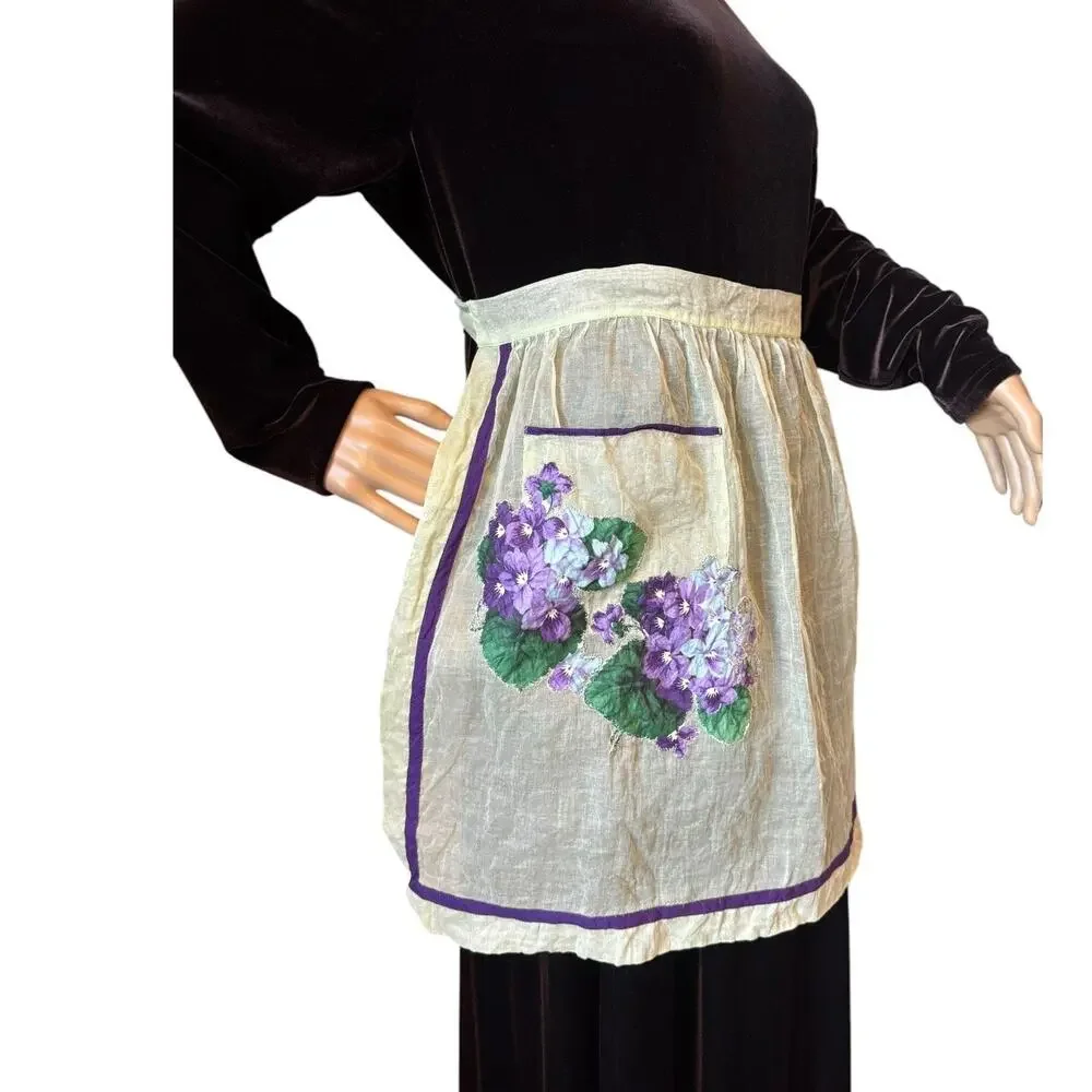 Vintage 1950s–1960s Sheer Hostess Apron Set Floral Organza Reversible